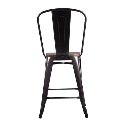 Set of 4 Industrial Metal Counter Height Dining Chairs with Removable Backrest, Brown