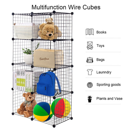 Modular 8-Cube Wire Storage Shelf – Interlocking DIY Grid Organizer for Home, Office, and Dorm