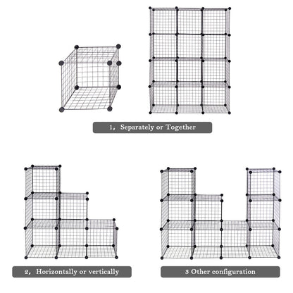 Modular 8-Cube Wire Storage Shelf – Interlocking DIY Grid Organizer for Home, Office, and Dorm