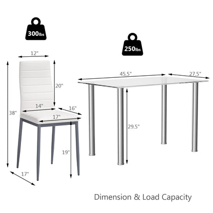 Modern 5 Piece Dining Set with Tempered Glass Table and 4 PU Leather Upholstered Chairs
