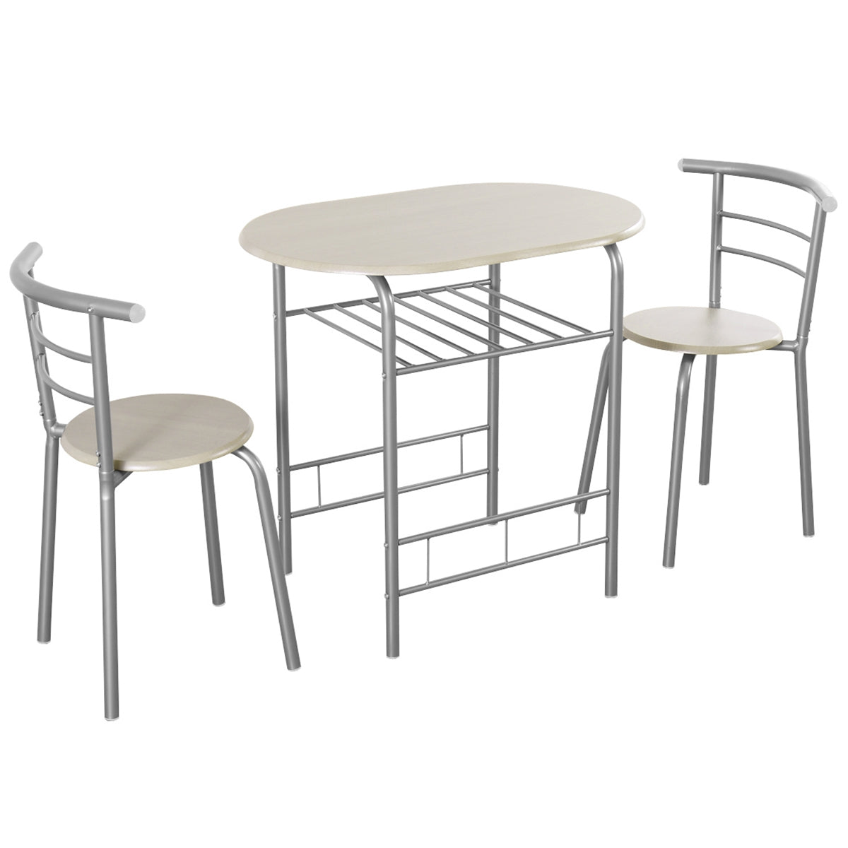 Modern 3 Piece Dining Set with Wine Rack and Two Chairs for Small Kitchen or Apartment - Light Grey