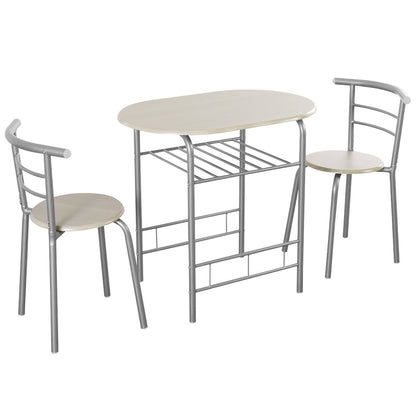 Modern 3 Piece Dining Set with Wine Rack and Two Chairs for Small Kitchen or Apartment - Light Grey