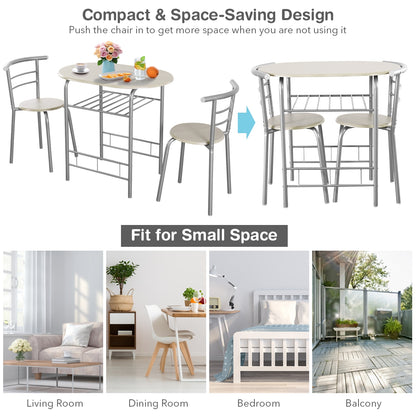 Modern 3 Piece Dining Set with Wine Rack and Two Chairs for Small Kitchen or Apartment - Light Grey