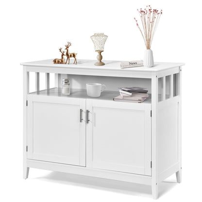 Modern Wooden Kitchen Storage Cabinet with Double Doors and Open Shelf - White
