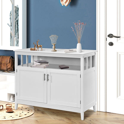 Modern Wooden Kitchen Storage Cabinet with Double Doors and Open Shelf - White
