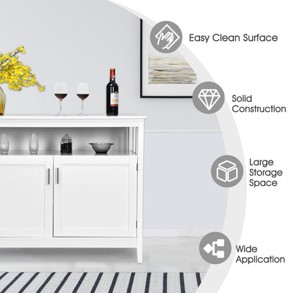 Modern Wooden Kitchen Storage Cabinet with Double Doors and Open Shelf - White