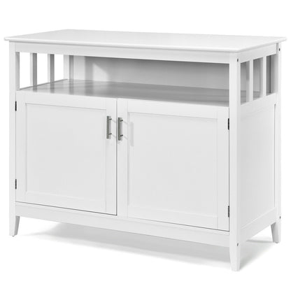 Modern Wooden Kitchen Storage Cabinet with Double Doors and Open Shelf - White