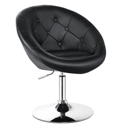 Adjustable Swivel Bar Stool with Round Tufted Back and Chrome Base – Black