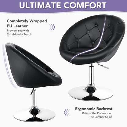 Adjustable Swivel Bar Stool with Round Tufted Back and Chrome Base – Black