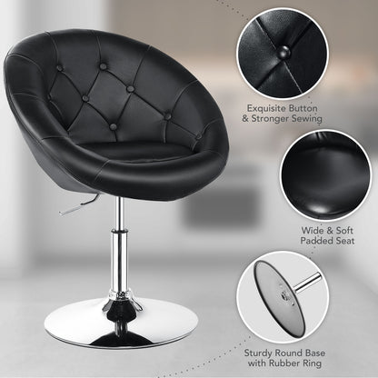 Adjustable Swivel Bar Stool with Round Tufted Back and Chrome Base – Black