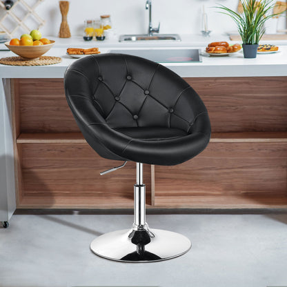 Adjustable Swivel Bar Stool with Round Tufted Back and Chrome Base – Black