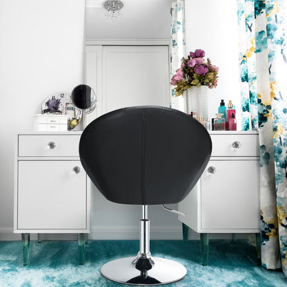 Adjustable Swivel Bar Stool with Round Tufted Back and Chrome Base – Black