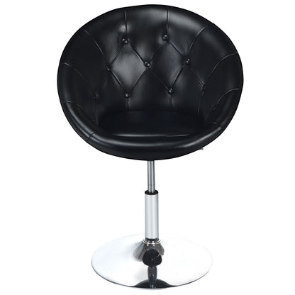 Adjustable Swivel Bar Stool with Round Tufted Back and Chrome Base – Black