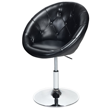 Adjustable Swivel Bar Stool with Round Tufted Back and Chrome Base – Black