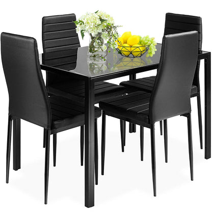 5-Piece Modern Glass Dining Set with Metal Frame – Table and Chairs for Kitchen or Dining Room