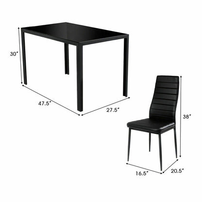 5-Piece Modern Glass Dining Set with Metal Frame – Table and Chairs for Kitchen or Dining Room