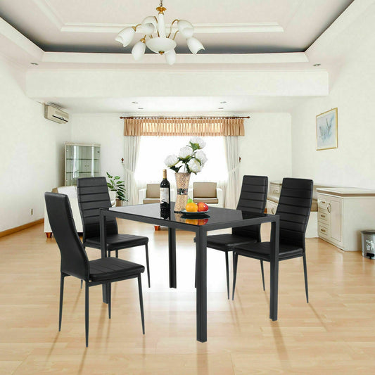 5-Piece Modern Glass Dining Set with Metal Frame – Table and Chairs for Kitchen or Dining Room