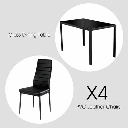 5-Piece Modern Glass Dining Set with Metal Frame – Table and Chairs for Kitchen or Dining Room