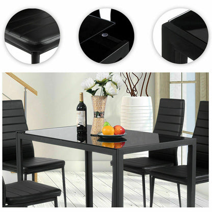 5-Piece Modern Glass Dining Set with Metal Frame – Table and Chairs for Kitchen or Dining Room