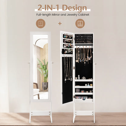 Freestanding Jewelry Cabinet Armoire with Full-Length Mirror and Storage Organizer for Accessories – White