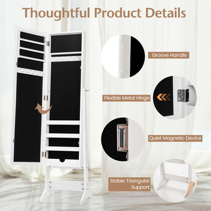 Freestanding Jewelry Cabinet Armoire with Full-Length Mirror and Storage Organizer for Accessories – White