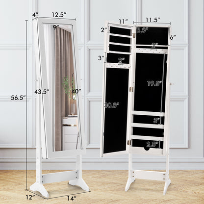 Freestanding Jewelry Cabinet Armoire with Full-Length Mirror and Storage Organizer for Accessories – White