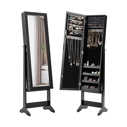 Freestanding Jewelry Cabinet Armoire with Full-Length Mirror and Storage Organizer for Accessories – Black