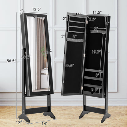 Freestanding Jewelry Cabinet Armoire with Full-Length Mirror and Storage Organizer for Accessories – Black
