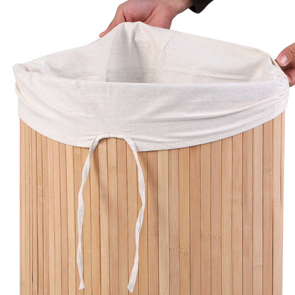 Corner Space Bamboo Laundry Basket with PU Leather Handles