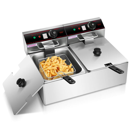 Powerful 3400W Dual Tank Electric Countertop Fryer for High Efficiency Frying