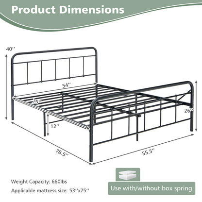 Sturdy Heavy Duty Metal Platform Bed Frame with Elegant Headboard - Full Size