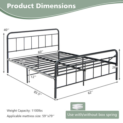Sturdy Heavy Duty Metal Platform Bed Frame with Elegant Headboard - Queen Size