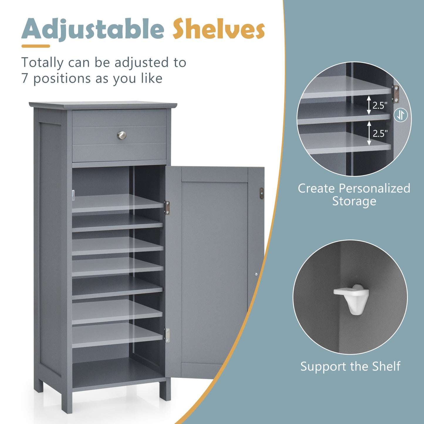 Multi Functional Freestanding Storage Cabinet with Adjustable Shelves