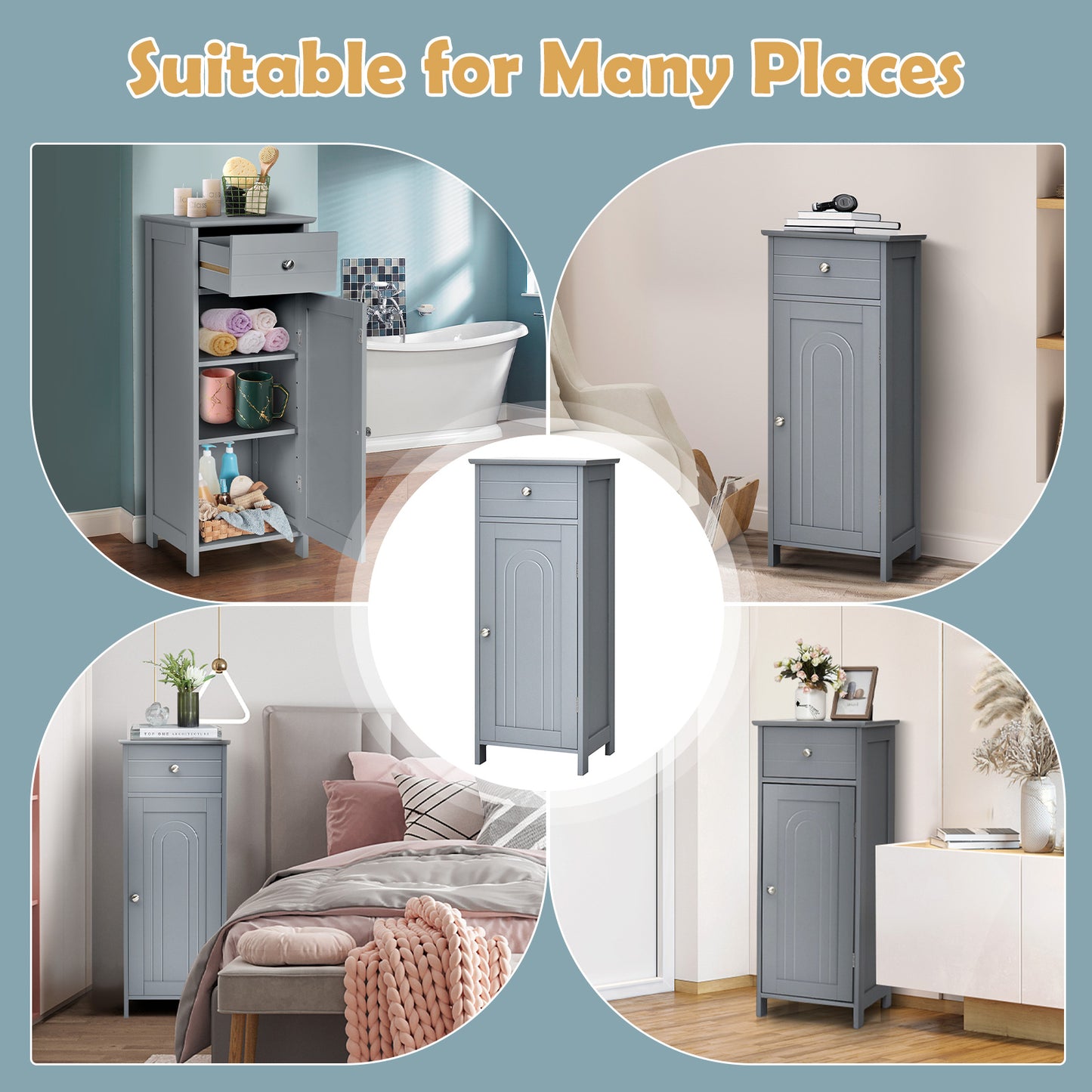 Multi Functional Freestanding Storage Cabinet with Adjustable Shelves