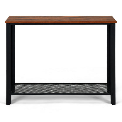 Wood Console Sofa Table with Metal Frame and Storage Shelf - Black