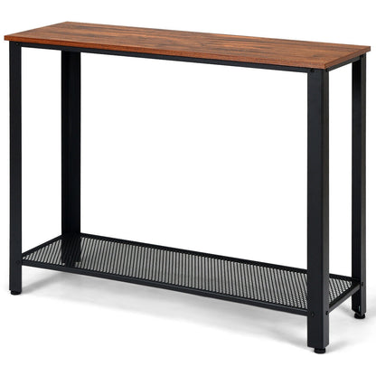 Wood Console Sofa Table with Metal Frame and Storage Shelf - Black