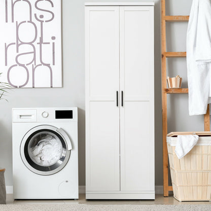 70 Inch Freestanding Storage Cabinet with Adjustable Shelves and Double Doors - White