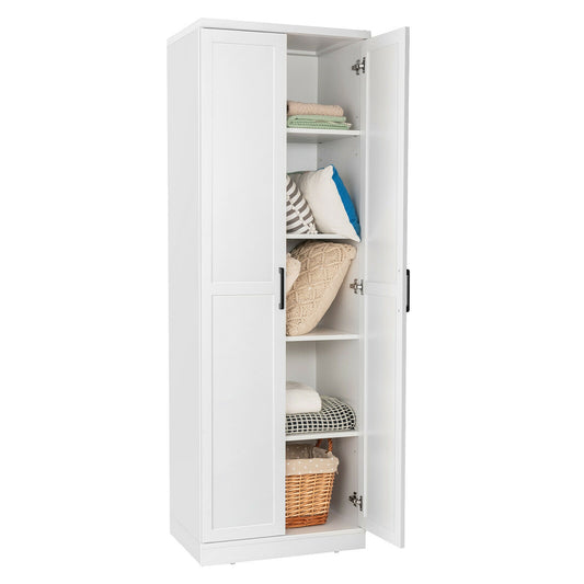 70 Inch Tall Freestanding Storage Cabinet with 2 Doors, 5 Shelves, and Adjustable Storage - White