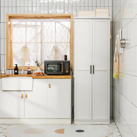 70 Inch Freestanding Storage Cabinet with Adjustable Shelves and Double Doors - White