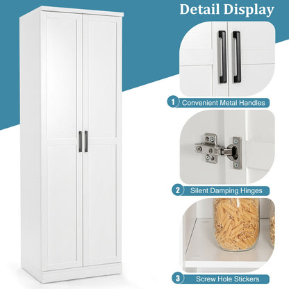 70 Inch Tall Freestanding Storage Cabinet with 2 Doors, 5 Shelves, and Adjustable Storage - White