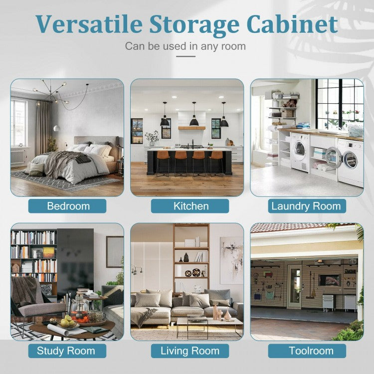 70 Inch Tall Freestanding Storage Cabinet with 2 Doors, 5 Shelves, and Adjustable Storage - White