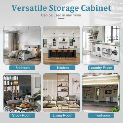 70 Inch Freestanding Storage Cabinet with Adjustable Shelves and Double Doors - White