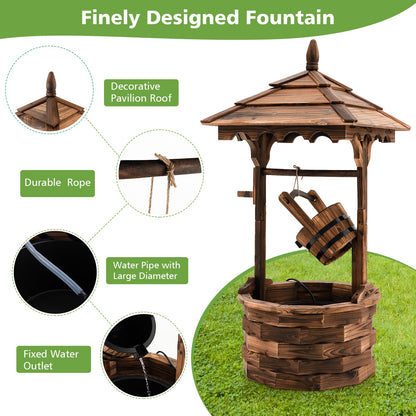 Rustic Wooden Patio Water Fountain with Adjustable Electric Pump