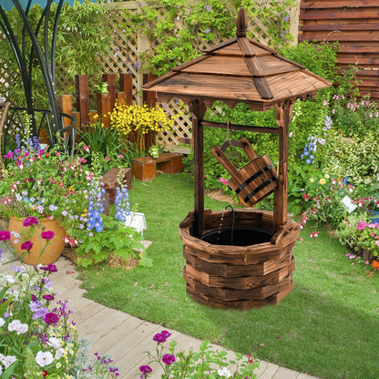 Rustic Wooden Patio Water Fountain with Adjustable Electric Pump