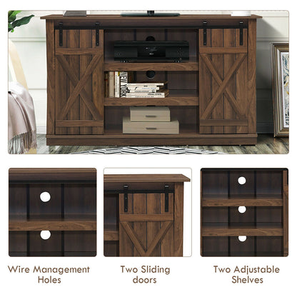 Sliding Barn Door TV Stand with Adjustable Shelves and Storage for TVs up to 60 Inches - Brown