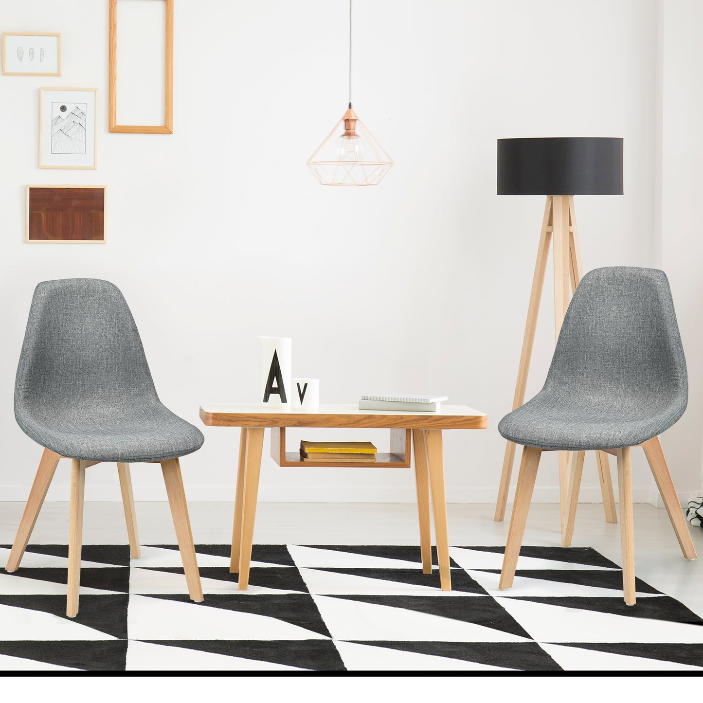 Modern Dining Chairs with Fabric Cushions and Wooden Legs, Set of 2