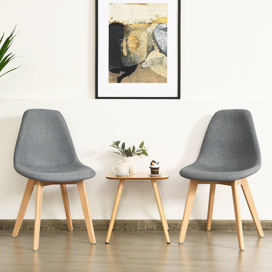 Modern Dining Chairs with Fabric Cushions and Wooden Legs, Set of 2
