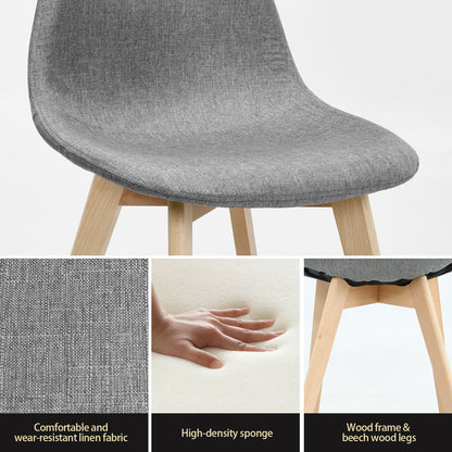 Modern Dining Chairs with Fabric Cushions and Wooden Legs, Set of 2