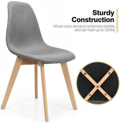 Modern Dining Chairs with Fabric Cushions and Wooden Legs, Set of 2