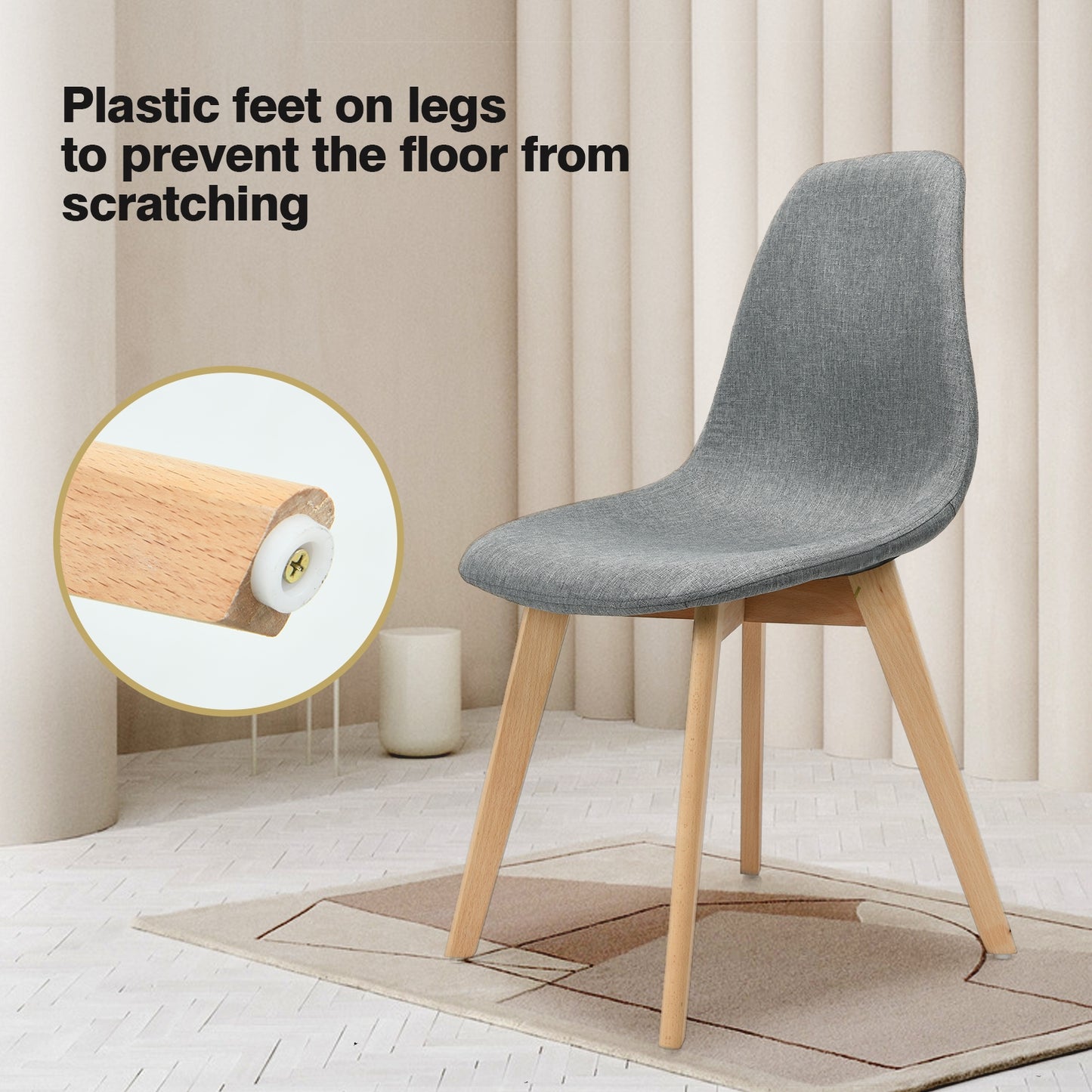 Modern Dining Chairs with Fabric Cushions and Wooden Legs, Set of 2